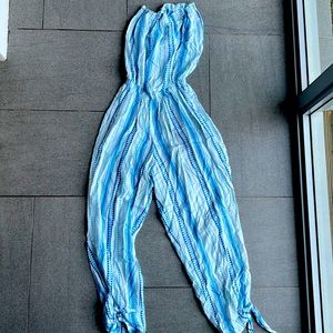 Coolchange Maya Striped Jumpsuit Swim Coverup White/cobalt size S